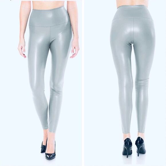 Badgley Mischka Vegan Leather High Rise Leggings Heather Grey Size M - Picture 2 of 8